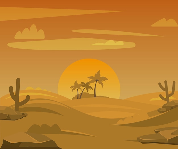 Paisaje de desierto seco con palmeras en el horizonte. vector. elemento de diseño