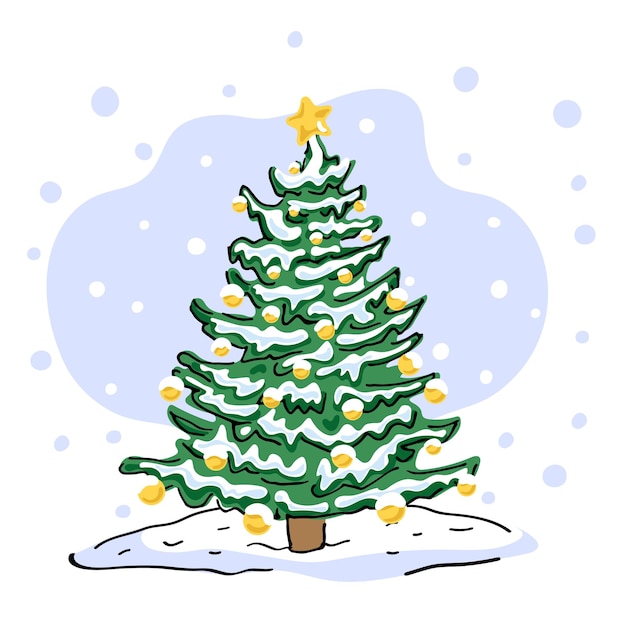 Paisaje del día del árbol de Navidad y los copos de nieve