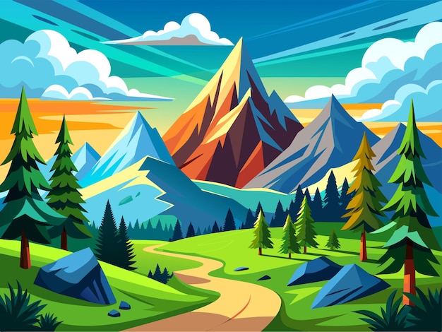 Paisaje dibujado a mano con ilustraciones vectoriales de montañas