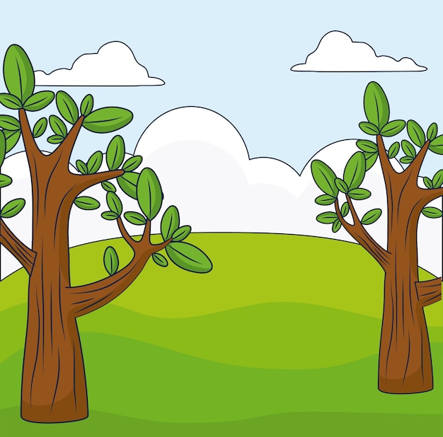 Vector paisaje de dibujos animados con árboles