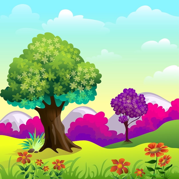 Vector paisaje de dibujos animados con césped