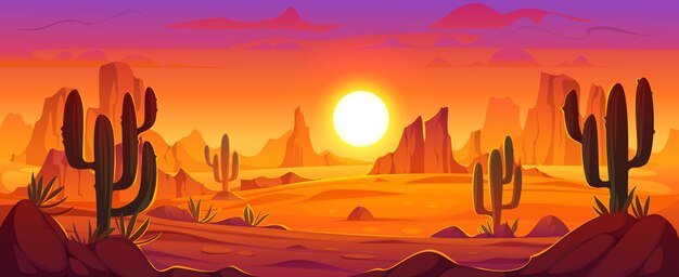 Paisaje de dibujos animados del desierto mexicano con cactus