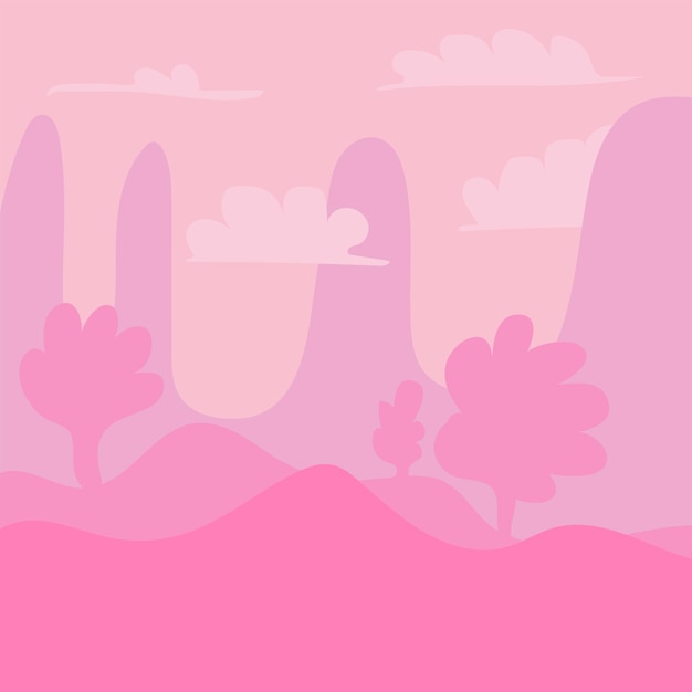 Paisaje de dibujos animados para el diseño del juego, fondo de naturaleza suave - montañas rosadas