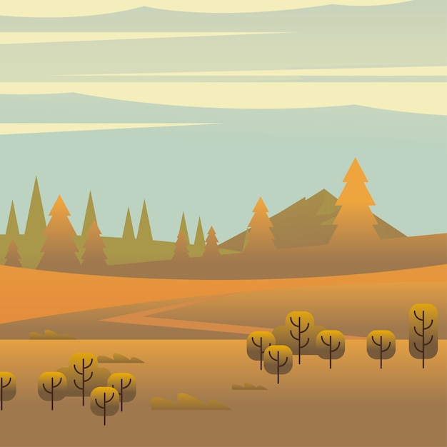 Vector paisaje de diseño de árboles y pinos, naturaleza y tema al aire libre.