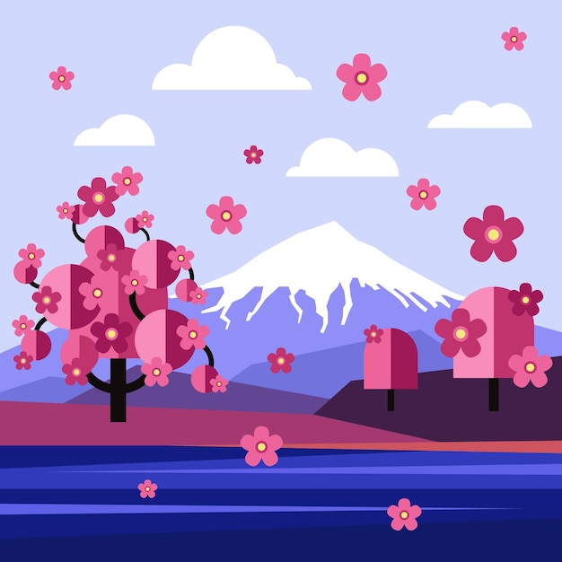 Paisaje de diseño plano del vector japonés