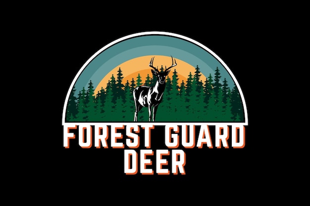 Paisaje de diseño retro de ciervos de guardia forestal