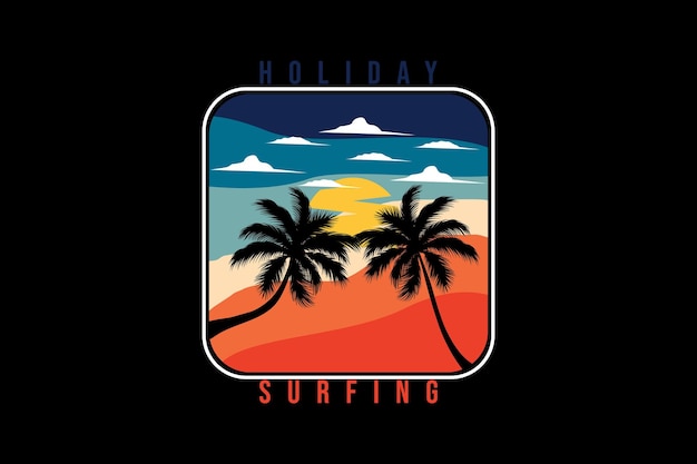 Paisaje de diseño retro de surf de vacaciones