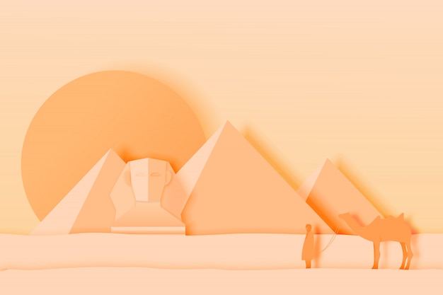 Vector paisaje de egipto con pirámide en papel de arte