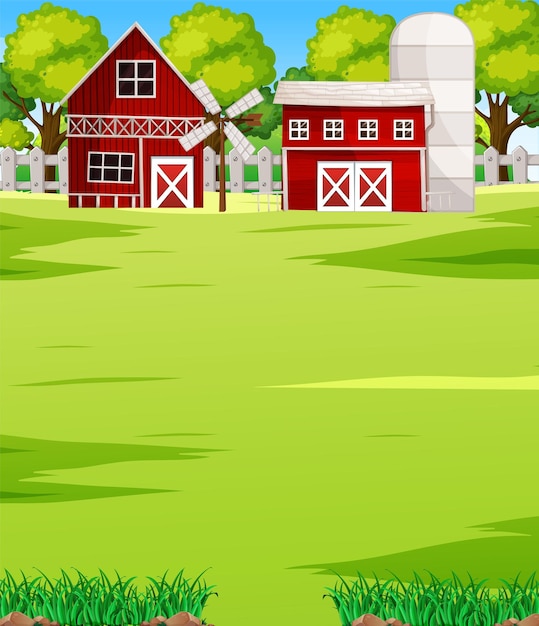 Vector paisaje de escena de granja con granero.