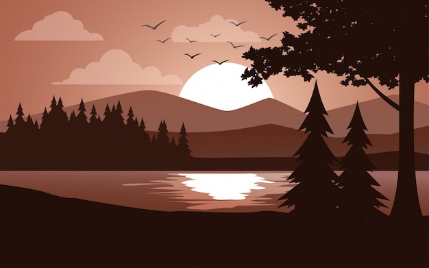 Vector paisaje de escena nocturna