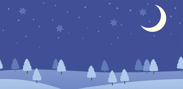 Paisaje de estilo plano sin costuras en el invierno por la noche Ilustración vectorial repetible horizontalmente