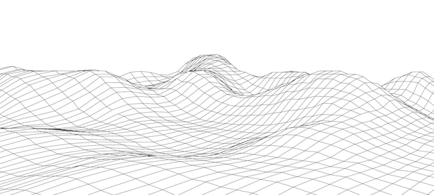 Paisaje de estructura de alambre de montaña vectorial Tecnología terreno poligonal Fondo blanco futurista