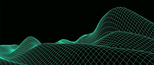 Paisaje de estructura alámbrica ondulada digital Terreno ondulado lineal futurista Ciberespacio digital en montañas con valles Ilustración vectorial