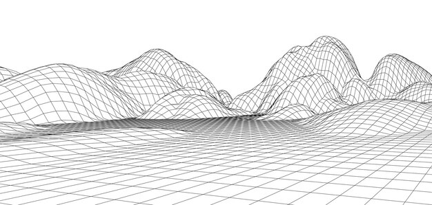 Paisaje de estructura metálica Diseño de paisaje de polígono de terreno de estructura metálica Ciberespacio digital en montañas con valles Ilustración vectorial