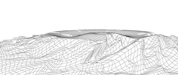 Paisaje de estructura metálica Diseño de paisaje de polígono de terreno de estructura metálica Ciberespacio digital en montañas con valles Ilustración vectorial