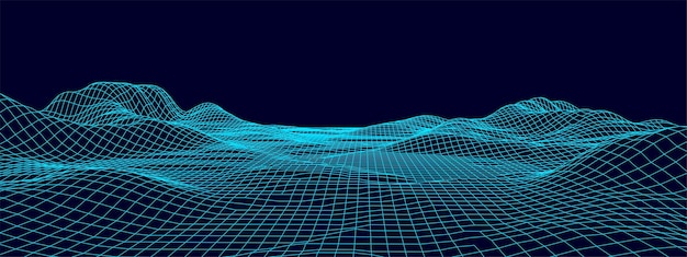 Paisaje de estructura metálica diseño de paisaje de polígono de terreno de estructura metálica ciberespacio digital en montañas con valles ilustración vectorial