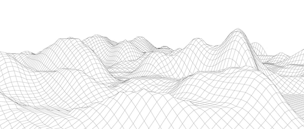 Paisaje de estructura metálica de montaña vectorial Tecnología terreno poligonal Fondo futurista