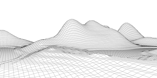 Paisaje de estructura metálica de montaña vectorial Tecnología terreno poligonal Fondo futurista