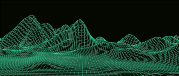 Paisaje de estructura metálica de montaña vectorial Tecnología terreno poligonal Fondo futurista