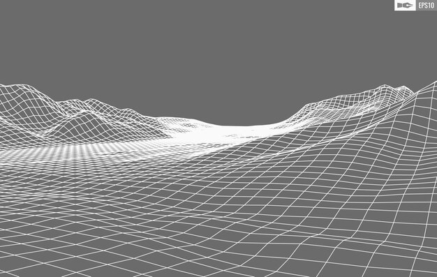 Paisaje de estructura metálica sobre fondo blanco Fondo de tecnología de vector geométrico abstracto Fondo digital de vector 3d