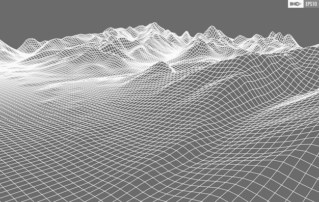 Paisaje de estructura metálica sobre fondo blanco Fondo de tecnología de vector geométrico abstracto Fondo digital de vector 3d