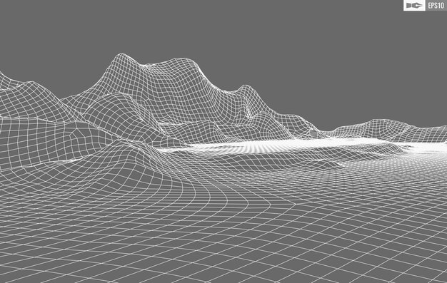 Paisaje de estructura metálica sobre fondo blanco Fondo de tecnología de vector geométrico abstracto Fondo digital de vector 3d