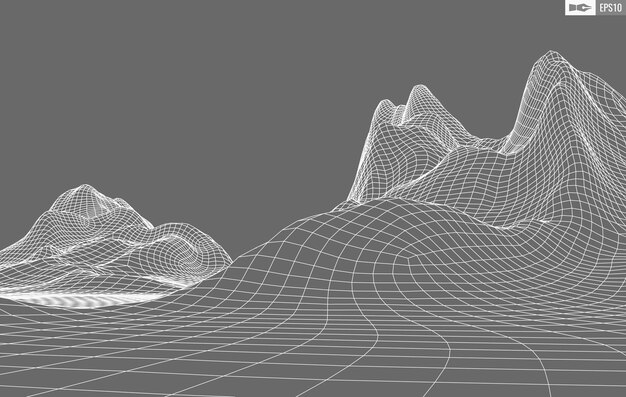 Paisaje de estructura metálica sobre fondo blanco Fondo de tecnología de vector geométrico abstracto Fondo digital de vector 3d