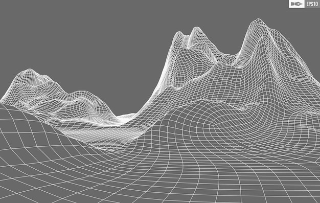 Paisaje de estructura metálica sobre fondo blanco Fondo de tecnología de vector geométrico abstracto Fondo digital de vector 3d