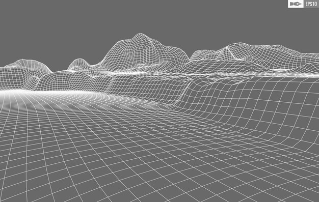 Paisaje de estructura metálica sobre fondo blanco Fondo de tecnología de vector geométrico abstracto Fondo digital de vector 3d