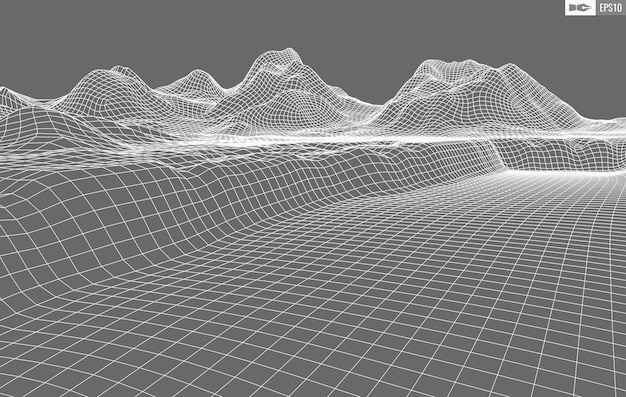 Paisaje de estructura metálica sobre fondo blanco Fondo de tecnología de vector geométrico abstracto Fondo digital de vector 3d