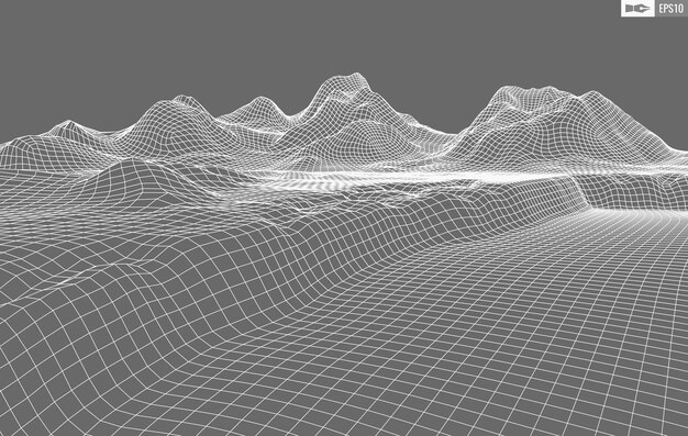 Paisaje de estructura metálica sobre fondo blanco Fondo de tecnología de vector geométrico abstracto Fondo digital de vector 3d