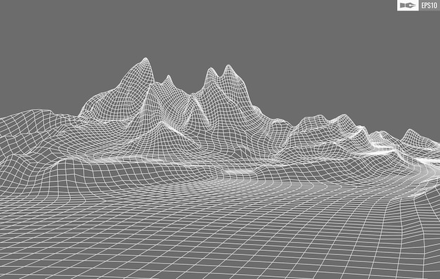 Paisaje de estructura metálica sobre fondo blanco Fondo de tecnología de vector geométrico abstracto Fondo digital de vector 3d
