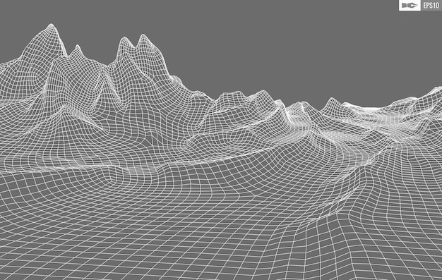 Paisaje de estructura metálica sobre fondo blanco Fondo de tecnología de vector geométrico abstracto Fondo digital de vector 3d