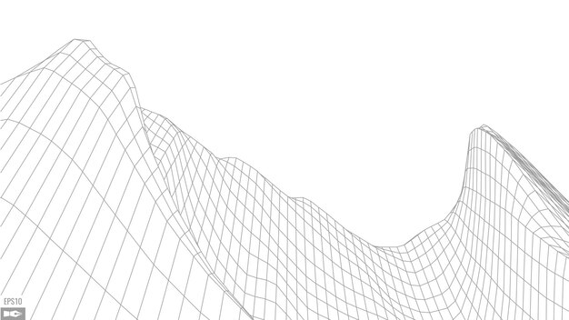 Paisaje de estructura metálica sobre fondo blanco Fondo de tecnología de vector geométrico abstracto Fondo digital de vector 3d