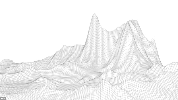 Paisaje de estructura metálica sobre fondo blanco Fondo de tecnología de vector geométrico abstracto Fondo digital de vector 3d