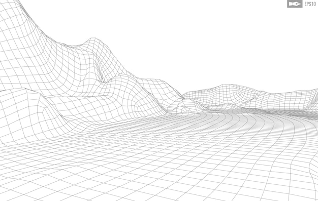 Paisaje de estructura metálica sobre fondo blanco Fondo de tecnología de vector geométrico abstracto Fondo digital de vector 3d