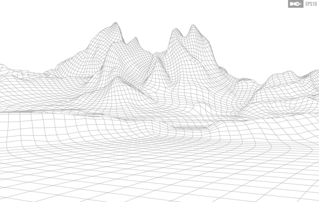 Paisaje de estructura metálica sobre fondo blanco Fondo de tecnología de vector geométrico abstracto Fondo digital de vector 3d
