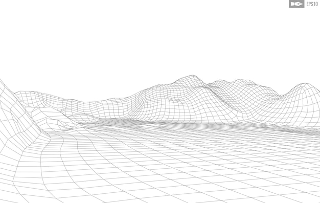 Paisaje de estructura metálica sobre fondo blanco Fondo de tecnología de vector geométrico abstracto Fondo digital de vector 3d