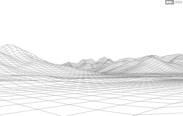 Paisaje de estructura metálica sobre fondo blanco Fondo de tecnología de vector geométrico abstracto Fondo digital de vector 3d