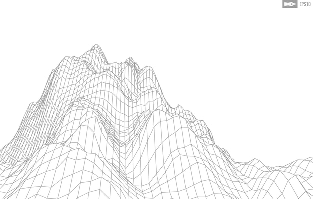 Paisaje de estructura metálica sobre fondo blanco Fondo de tecnología de vector geométrico abstracto Fondo digital de vector 3d