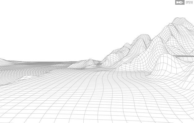 Paisaje de estructura metálica sobre fondo blanco Fondo de tecnología de vector geométrico abstracto Fondo digital de vector 3d