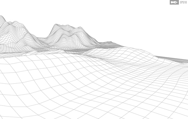 Paisaje de estructura metálica sobre fondo blanco Fondo de tecnología de vector geométrico abstracto Fondo digital de vector 3d