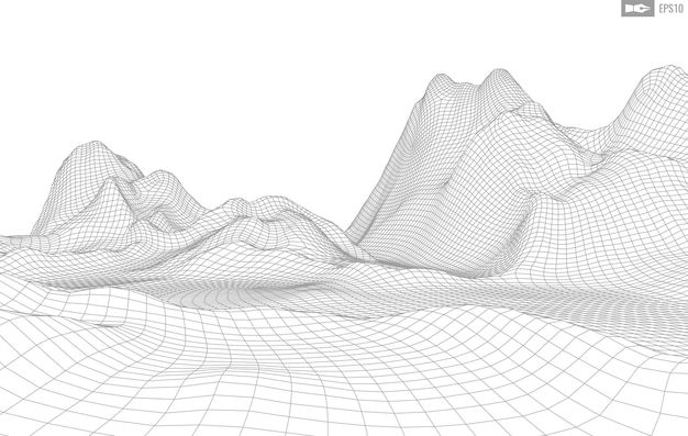 Paisaje de estructura metálica sobre fondo blanco Fondo de tecnología de vector geométrico abstracto Fondo digital de vector 3d