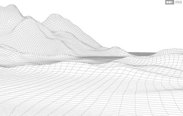 Paisaje de estructura metálica sobre fondo blanco Fondo de tecnología de vector geométrico abstracto Fondo digital de vector 3d