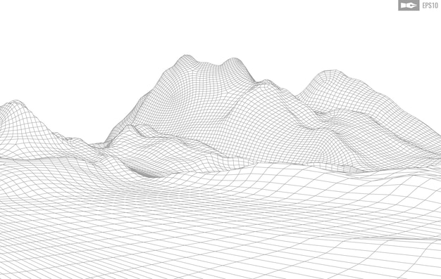 Paisaje de estructura metálica sobre fondo blanco Fondo de tecnología de vector geométrico abstracto Fondo digital de vector 3d