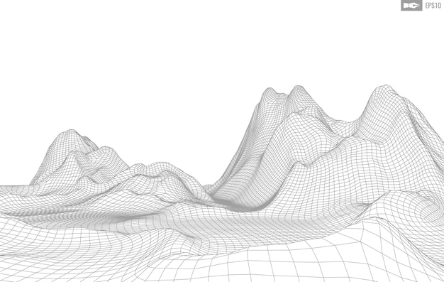 Paisaje de estructura metálica sobre fondo blanco Fondo de tecnología de vector geométrico abstracto Fondo digital de vector 3d