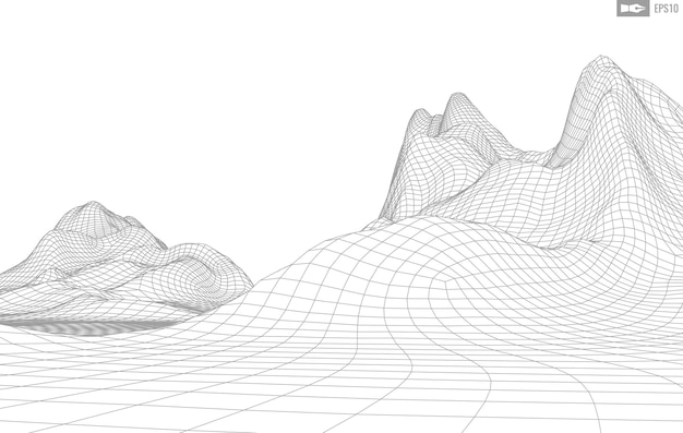 Paisaje de estructura metálica sobre fondo blanco Fondo de tecnología de vector geométrico abstracto Fondo digital de vector 3d