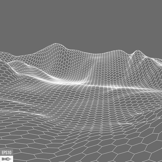 Paisaje de estructura metálica sobre fondo blanco Fondo de tecnología de vector geométrico abstracto Fondo digital de vector 3d