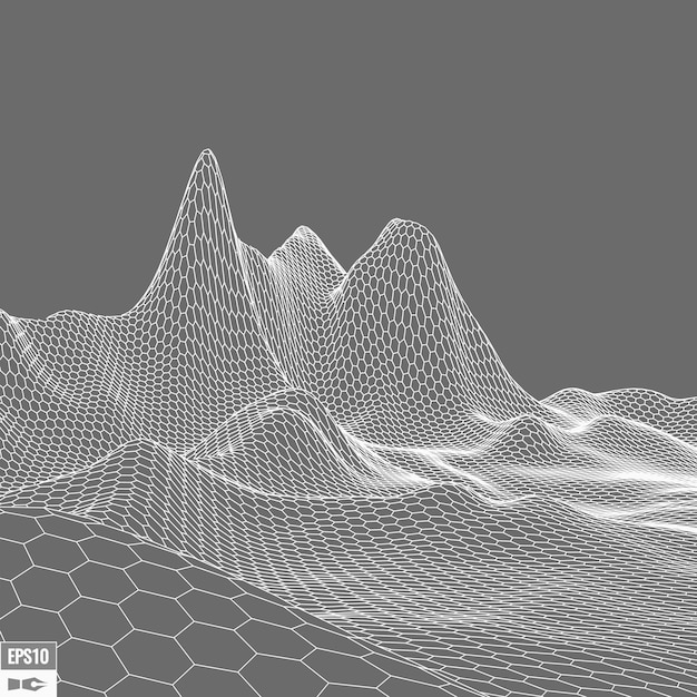 Paisaje de estructura metálica sobre fondo blanco Fondo de tecnología de vector geométrico abstracto Fondo digital de vector 3d