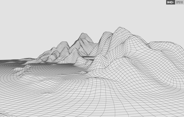 Paisaje de estructura metálica sobre fondo blanco Fondo de tecnología de vector geométrico abstracto Fondo digital de vector 3d